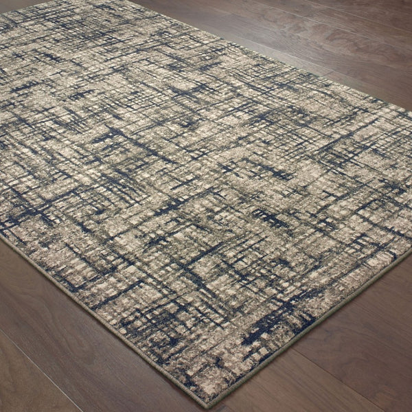 HomeRoots 5' Abstract Area Rug - Contemporary Distressed-Grid Design for Stylish Living Spaces and Durability Grey/ Navy 12' x 15' 388763