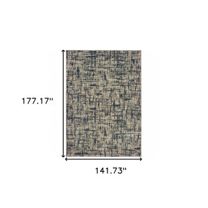 HomeRoots 5' Abstract Area Rug - Contemporary Distressed-Grid Design for Stylish Living Spaces and Durability Grey/ Navy 12' x 15' 388763