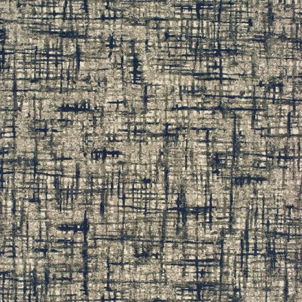 HomeRoots 5' Abstract Area Rug - Contemporary Distressed-Grid Design for Stylish Living Spaces and Durability Grey/ Navy 12' x 15' 388763