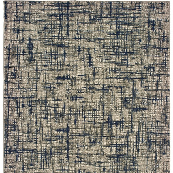 HomeRoots 5' Abstract Area Rug - Contemporary Distressed-Grid Design for Stylish Living Spaces and Durability Grey/ Navy 12' x 15' 388763