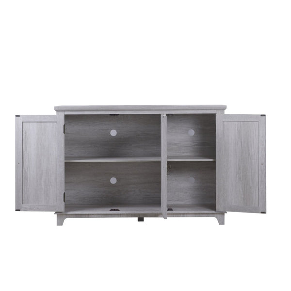 English Elm 49.33" Mirrored Lattice Buffet Cabinet with Adjustable Shelves Vintage Wood Grain Sideboard Light Gray W2899P372742