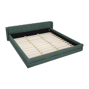 English Elm King Platform Bed Full Chenille Upholstery Low Profile Frame for Modern Bedroom Blue+Green W487S00435