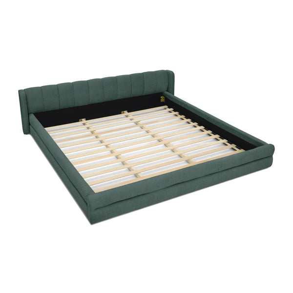 English Elm King Platform Bed Full Chenille Upholstery Low Profile Frame for Modern Bedroom Blue+Green W487S00435