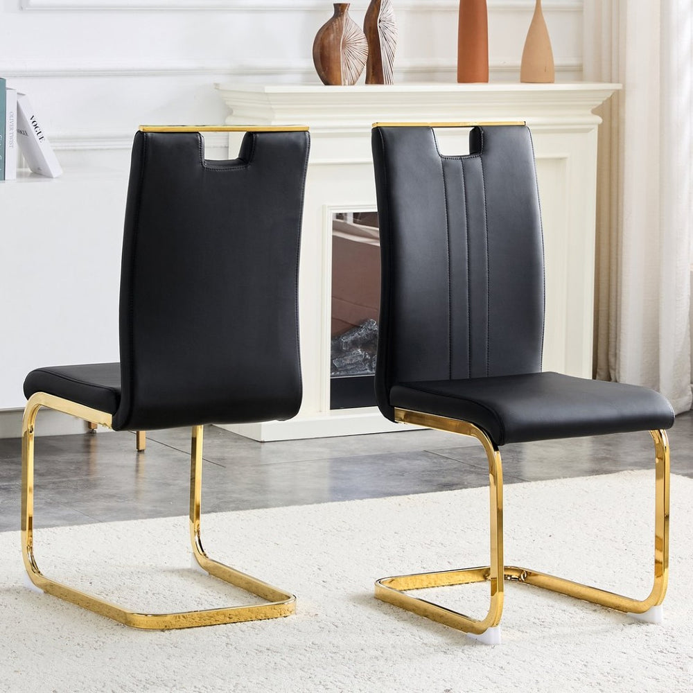 English Elm Modern Cantilever Gold Frame Pu Leather Dining Chairs Glam Set of Four Black,Gold W3875P372861