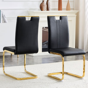 English Elm Modern Cantilever Gold Frame Pu Leather Dining Chairs Glam Set of Four Black,Gold W3875P372861