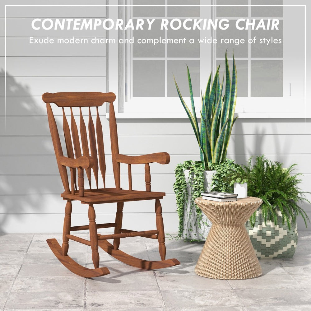 English Elm Outsunny Outdoor Wood Rocking Chair For Garden & Patio - 350 Lbs Capacity, High Back Comfort Rocker W2225P174333-GIGA