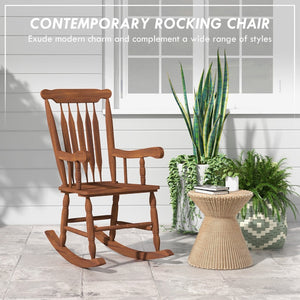 English Elm Outsunny Outdoor Wood Rocking Chair For Garden & Patio - 350 Lbs Capacity, High Back Comfort Rocker W2225P174333-GIGA