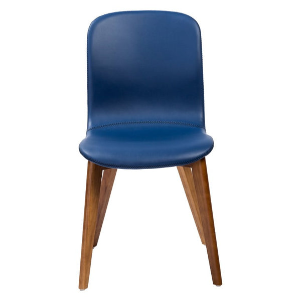 EuroStyle Mai Leatherette Dining Side Chairs with Walnut Ashwood Legs Mid-Century Set of 2 Blue 38880BLU-MP2