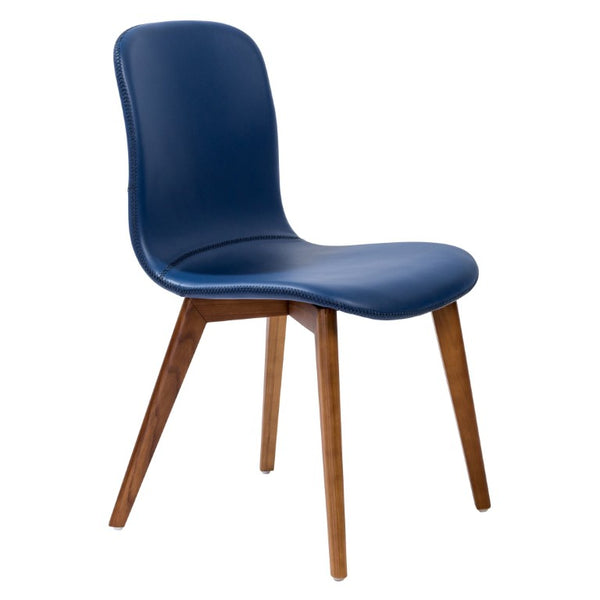 EuroStyle Mai Leatherette Dining Side Chairs with Walnut Ashwood Legs Mid-Century Set of 2 Blue 38880BLU-MP2