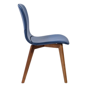 EuroStyle Mai Leatherette Dining Side Chairs with Walnut Ashwood Legs Mid-Century Set of 2 Blue 38880BLU-MP2