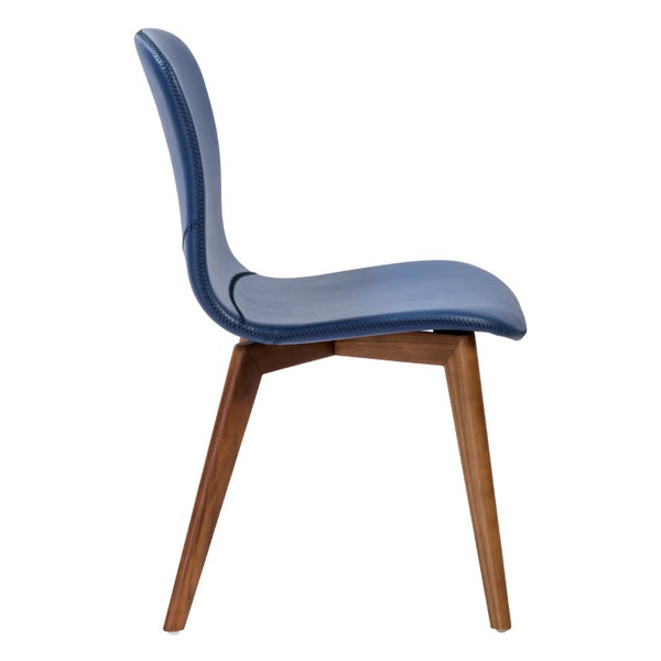EuroStyle Mai Leatherette Dining Side Chairs with Walnut Ashwood Legs Mid-Century Set of 2 Blue 38880BLU-MP2