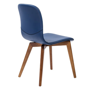 EuroStyle Mai Leatherette Dining Side Chairs with Walnut Ashwood Legs Mid-Century Set of 2 Blue 38880BLU-MP2