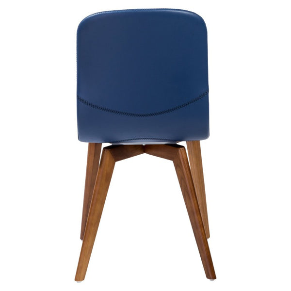 EuroStyle Mai Leatherette Dining Side Chairs with Walnut Ashwood Legs Mid-Century Set of 2 Blue 38880BLU-MP2