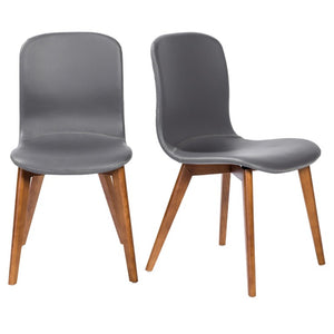 EuroStyle Mai Leatherette Dining Side Chairs with Walnut Ashwood Legs Mid-Century Set of 2 Gray 38880GRY-MP2