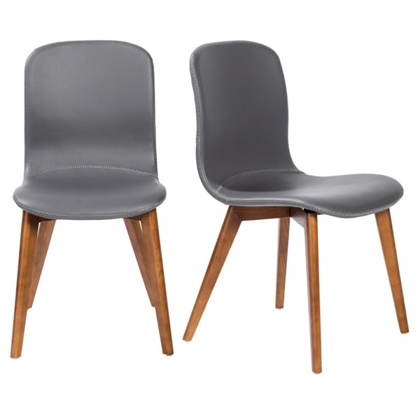 EuroStyle Mai Leatherette Dining Side Chairs with Walnut Ashwood Legs Mid-Century Set of 2 Gray 38880GRY-MP2