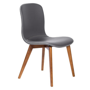 EuroStyle Mai Leatherette Dining Side Chairs with Walnut Ashwood Legs Mid-Century Set of 2 Gray 38880GRY-MP2
