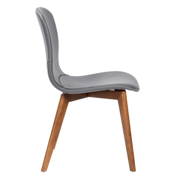EuroStyle Mai Leatherette Dining Side Chairs with Walnut Ashwood Legs Mid-Century Set of 2 Gray 38880GRY-MP2