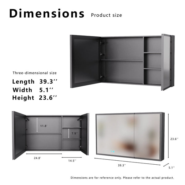 English Elm Led Aluminum Medicine Cabinet Two Door Wall Mount with Anti Fog Vanity Mirror Light W3083P373521