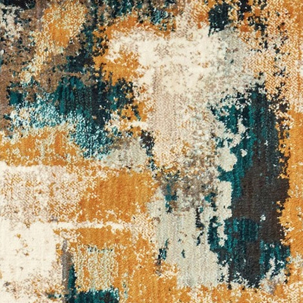 Homeroots 2' X 8' Blue And Gold Abstract Strokes Runner Rug  Nylon 388823