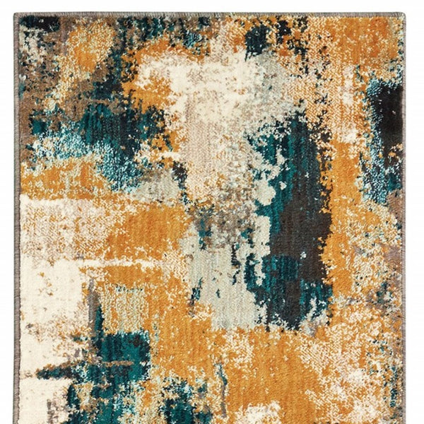 Homeroots 2' X 8' Blue And Gold Abstract Strokes Runner Rug  Nylon 388823