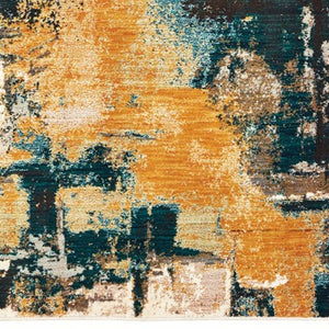 Homeroots 4' X 6' Blue And Gold Abstract Strokes Area Rug  Nylon 388824