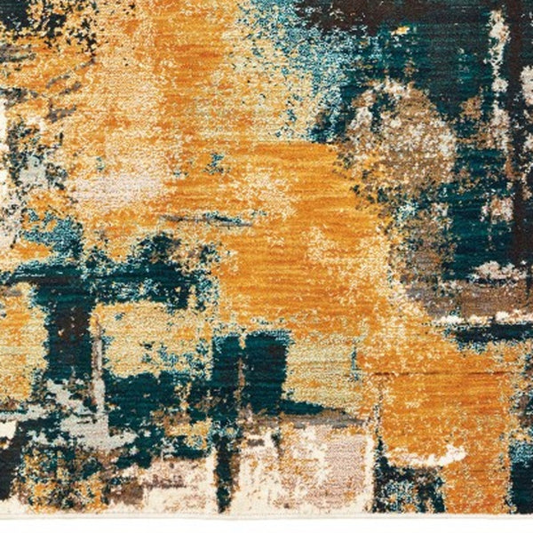 Homeroots 4' X 6' Blue And Gold Abstract Strokes Area Rug  Nylon 388824