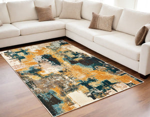 Homeroots 5' X 8' Cream Black And Orange Abstract Power Loom Area Rug  Nylon 388825