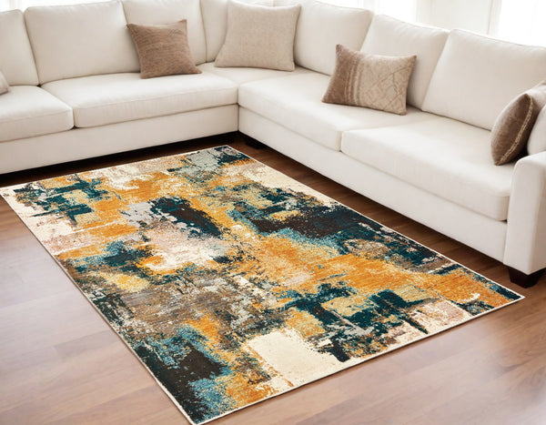 Homeroots 5' X 8' Cream Black And Orange Abstract Power Loom Area Rug  Nylon 388825