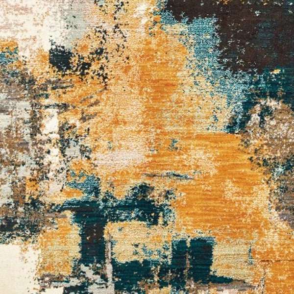 Homeroots 10' X 13' Blue And Gold Abstract Strokes Area Rug  Nylon 388828