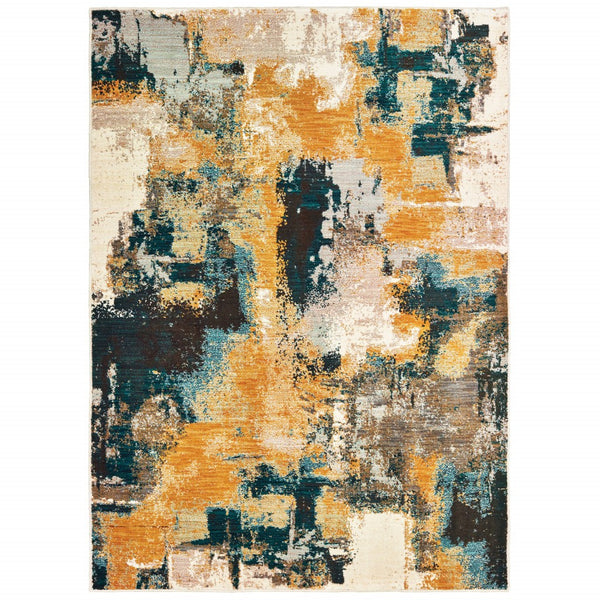 Homeroots 10' X 13' Blue And Gold Abstract Strokes Area Rug  Nylon 388828