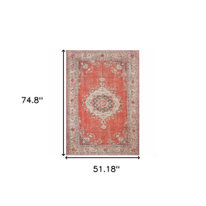 Homeroots 4' X 6' Red And Gray Oriental Area Rug  Polyester 388830