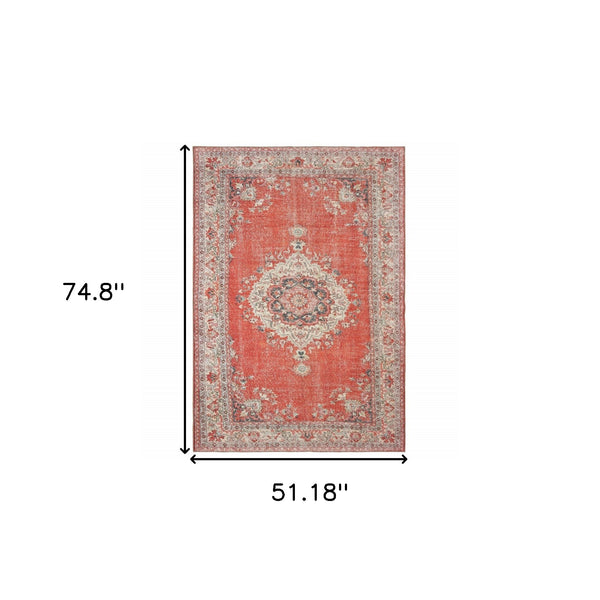 Homeroots 4' X 6' Red And Gray Oriental Area Rug  Polyester 388830