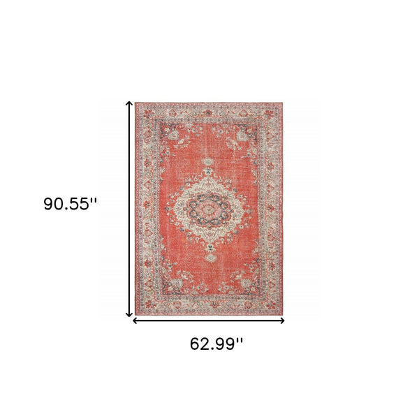 Homeroots 5' X 8' Red And Gray Oriental Area Rug  Polyester 388831