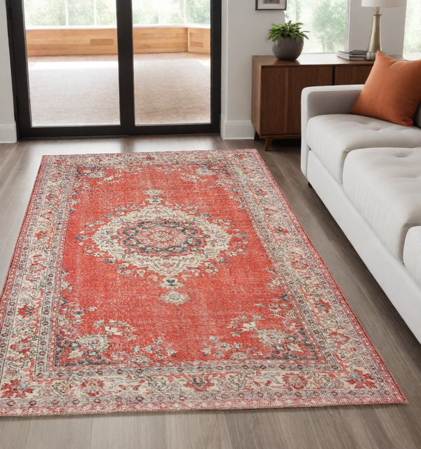 Homeroots 5' X 8' Red And Gray Oriental Area Rug  Polyester 388831