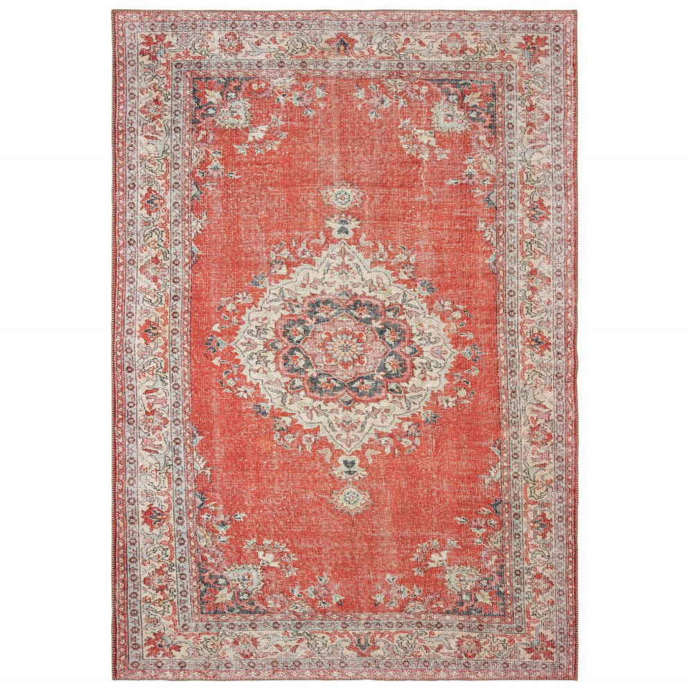 Homeroots 8' X 10' Red And Gray Power Loom Area Rug  Polyester 388832
