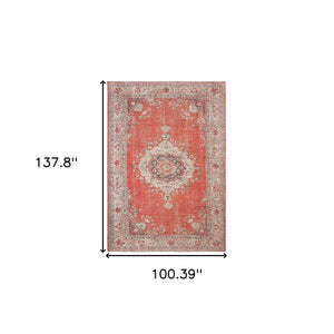 Homeroots 8' X 12' Red And Gray Oriental Area Rug  Polyester 388833