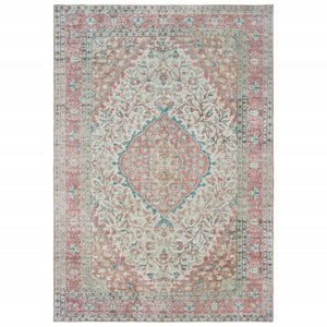 HomeRoots 8' Elegant Ivory and Pink Oriental Area Rug - Luxurious Plush Design for Timeless Home Decor Charm 7'6" x 9'11" 388837