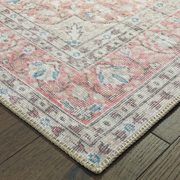 HomeRoots 8' Elegant Ivory and Pink Oriental Area Rug - Luxurious Plush Design for Timeless Home Decor Charm 7'6" x 9'11" 388837