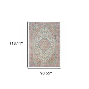 HomeRoots 8' Elegant Ivory and Pink Oriental Area Rug - Luxurious Plush Design for Timeless Home Decor Charm 7'6" x 9'11" 388837