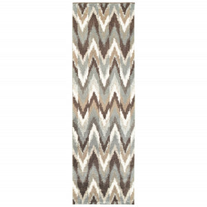 HomeRoots 2' X 8' Ikat Pattern Runner Rug – Stylish Gray and Taupe Design for Modern Hallways and Entryways 2'3" x 7'6" 388844