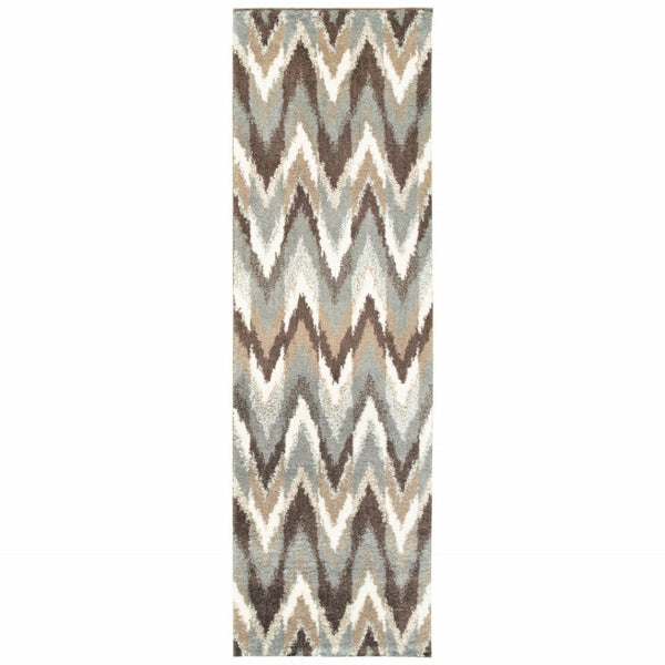 HomeRoots 2' X 8' Ikat Pattern Runner Rug – Stylish Gray and Taupe Design for Modern Hallways and Entryways 2'3" x 7'6" 388844