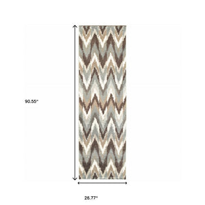 HomeRoots 2' X 8' Ikat Pattern Runner Rug – Stylish Gray and Taupe Design for Modern Hallways and Entryways 2'3" x 7'6" 388844