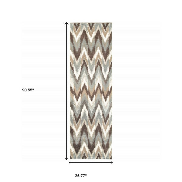 HomeRoots 2' X 8' Ikat Pattern Runner Rug – Stylish Gray and Taupe Design for Modern Hallways and Entryways 2'3" x 7'6" 388844