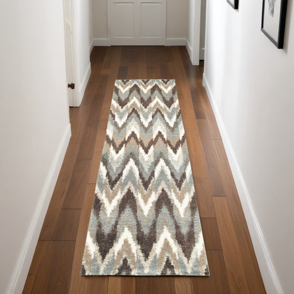 HomeRoots 2' X 8' Ikat Pattern Runner Rug – Stylish Gray and Taupe Design for Modern Hallways and Entryways 2'3" x 7'6" 388844