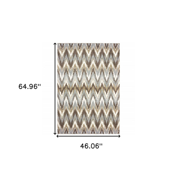 HomeRoots 2' X 8' Ikat Pattern Runner Rug – Stylish Gray and Taupe Design for Modern Hallways and Entryways 3'10" x 5'5" 388845