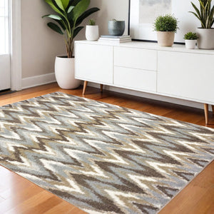 HomeRoots 2' X 8' Ikat Pattern Runner Rug – Stylish Gray and Taupe Design for Modern Hallways and Entryways 3'10" x 5'5" 388845