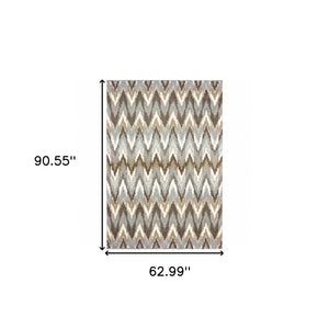 HomeRoots 2' X 8' Ikat Pattern Runner Rug – Stylish Gray and Taupe Design for Modern Hallways and Entryways 5'3" x 7'6" 388846