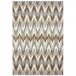 HomeRoots 2' X 8' Ikat Pattern Runner Rug – Stylish Gray and Taupe Design for Modern Hallways and Entryways 6'7" x 9'6" 388847