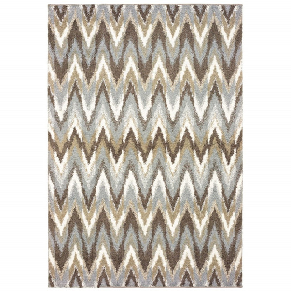 HomeRoots 2' X 8' Ikat Pattern Runner Rug – Stylish Gray and Taupe Design for Modern Hallways and Entryways 6'7" x 9'6" 388847