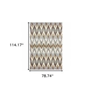 HomeRoots 2' X 8' Ikat Pattern Runner Rug – Stylish Gray and Taupe Design for Modern Hallways and Entryways 6'7" x 9'6" 388847